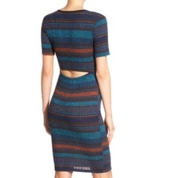 LUSH stripe ribbed knit dress L back cut out midi jersey - Picture 2 of 16